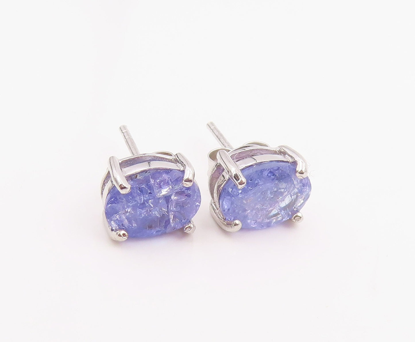 925 Sterling Silver Vintage Earrings Minimalist Oval Cut Tanzanite Stud  EG14210