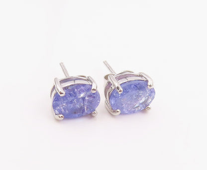925 Sterling Silver Vintage Earrings Minimalist Oval Cut Tanzanite Stud  EG14210
