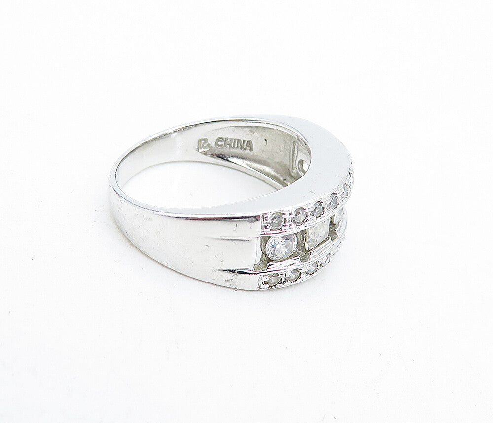 925 Sterling Silver Multi Shape Cubic Zirconia Shiny Band Ring Sz 8 RG5073