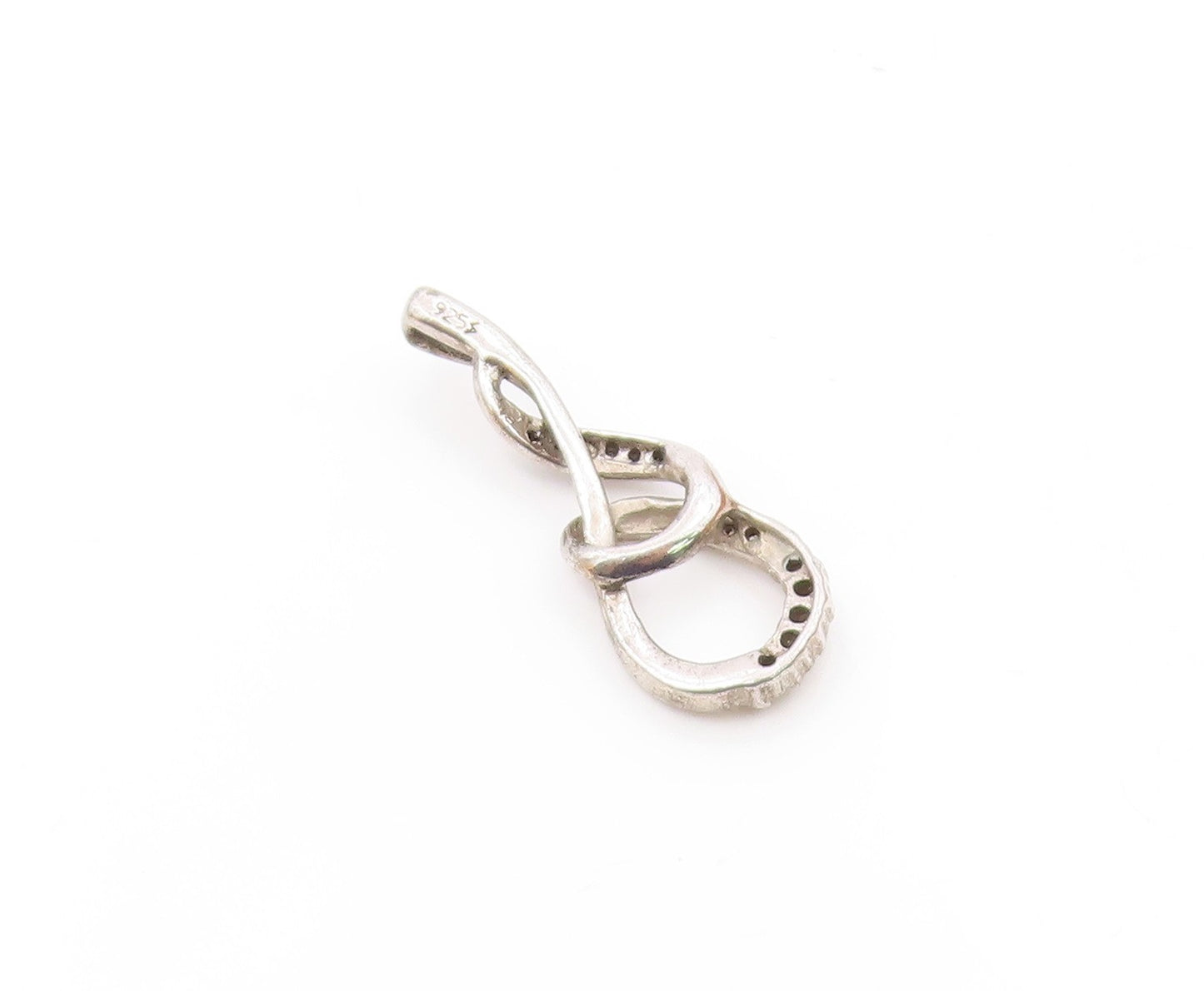 925 Sterling Silver  Vintage Genuine Diamonds Swirl Loop Pendant  PT15549