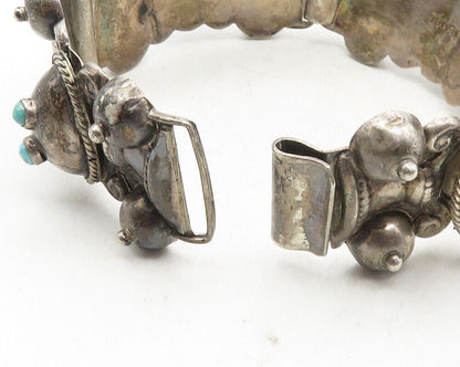 MEXICO 925 Silver  Vintage Antique Turquoise Twist Chain Bracelet  BT4174
