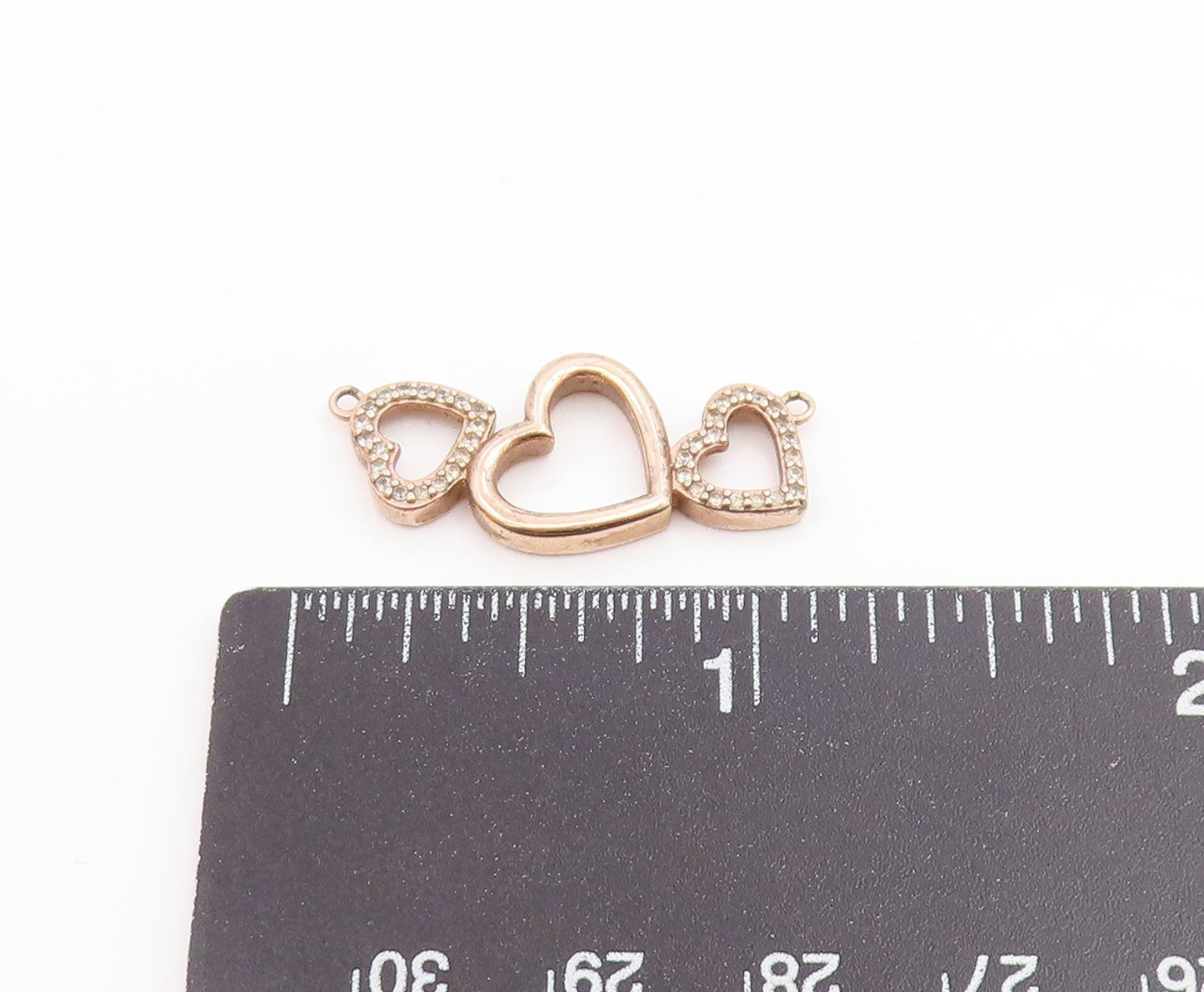 925 Silver & 18K GOLD Vintage Topaz Shiny Open Love Hearts Pendant  PT15956