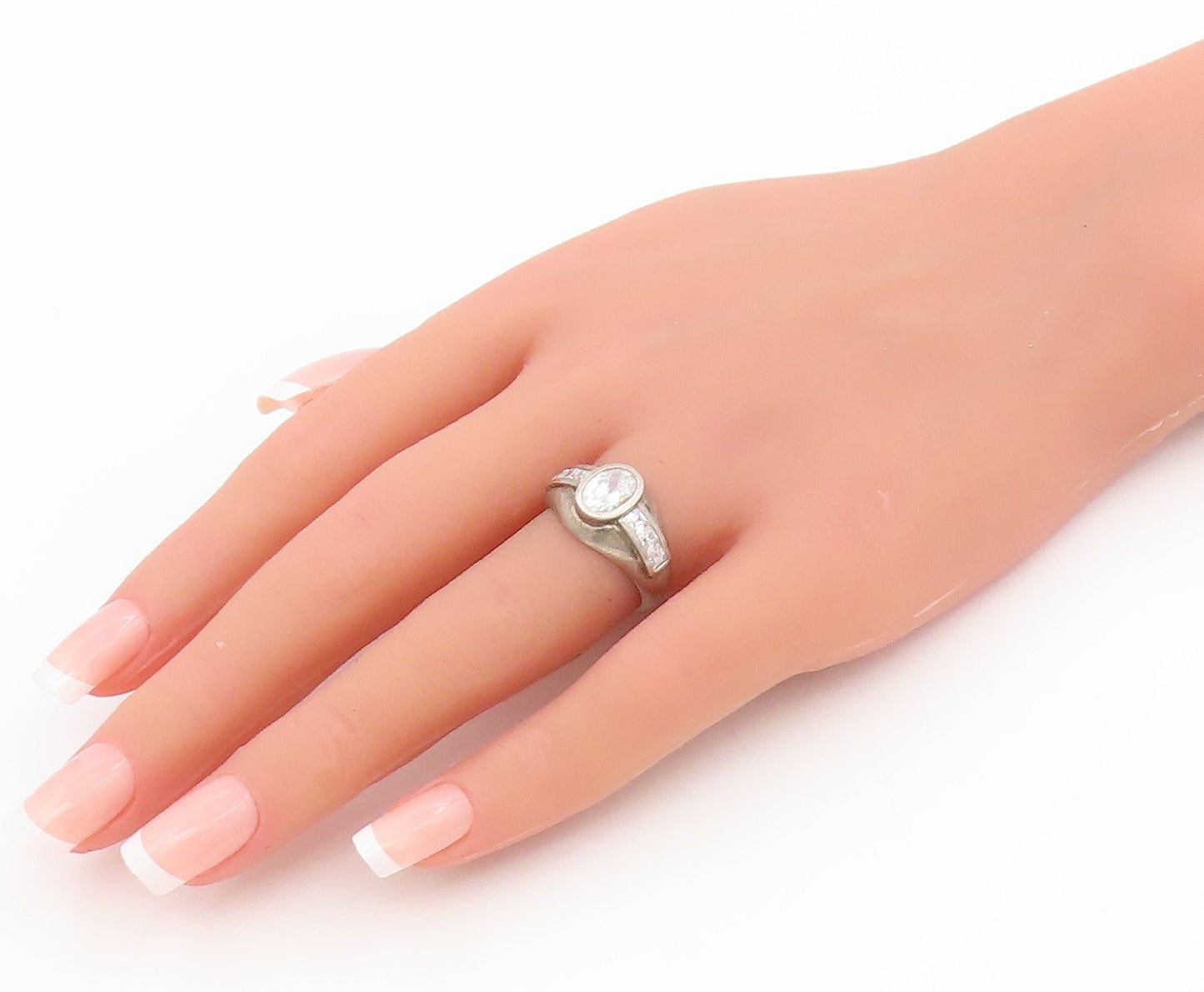 925 Sterling Silver Vintage Ring Oval & Baguette Cut CZ Band  Sz 7  RG34365