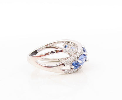 925 Sterling Silver Vintage Ring Designer Oval Sapphire CZ Bands  Sz 7.5 RG31073