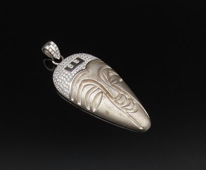 925 Sterling Silver  Vintage Sparkly Topaz Turban Carved Face Pendant  PT21465