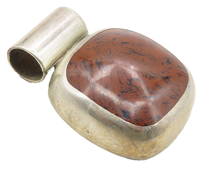 MEXICO 925 Sterling Silver  Vintage Inlaid Jasper Square Slide Pendant  PT7749