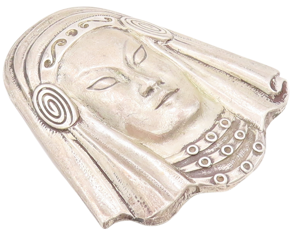 925 Sterling Silver Vintage Brooch Pin TRUART Carved Egyptian Face  BP11161