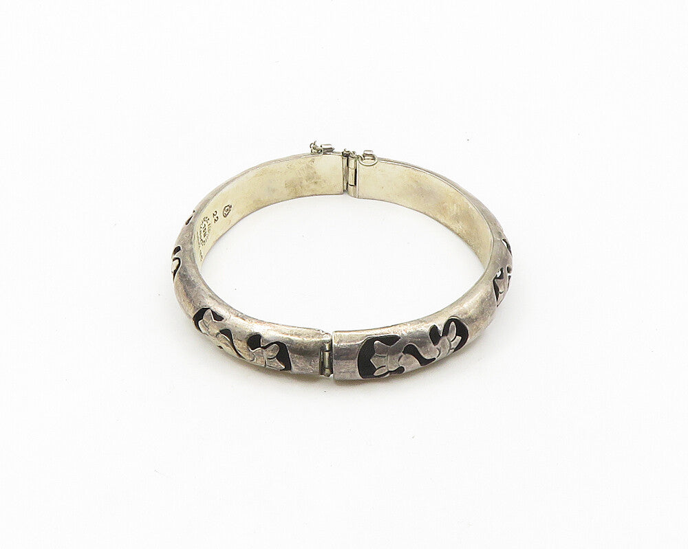 TPN MEXICO 925 Silver  Vintage Cutout Floral Pattern Bangle Bracelet  BT7449