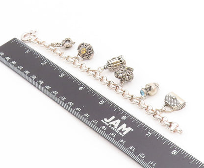 925 Sterling Silver Vintage Bracelet Multi Gemstone Storyteller Charms  BT11757