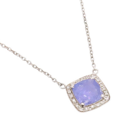 925 Sterling Silver Vintage Necklace Minimalist Diamonds & Tanzanite  NE4513
