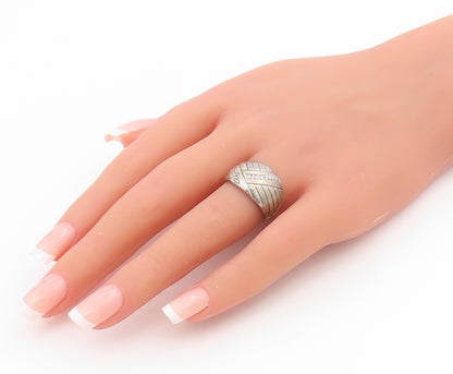 925 Sterling Silver Vintage Ring CZ Crossover Ribbed Dome Band  Sz 7  RG34528