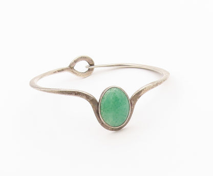 925 Sterling Silver Vintage Bracelet Green Aventurine Modernist Bangle  BT12163