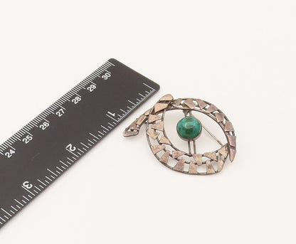 925 Silver  Vintage Geometric Cutout Loop Chrysocolla Brooch Pin  BP10212