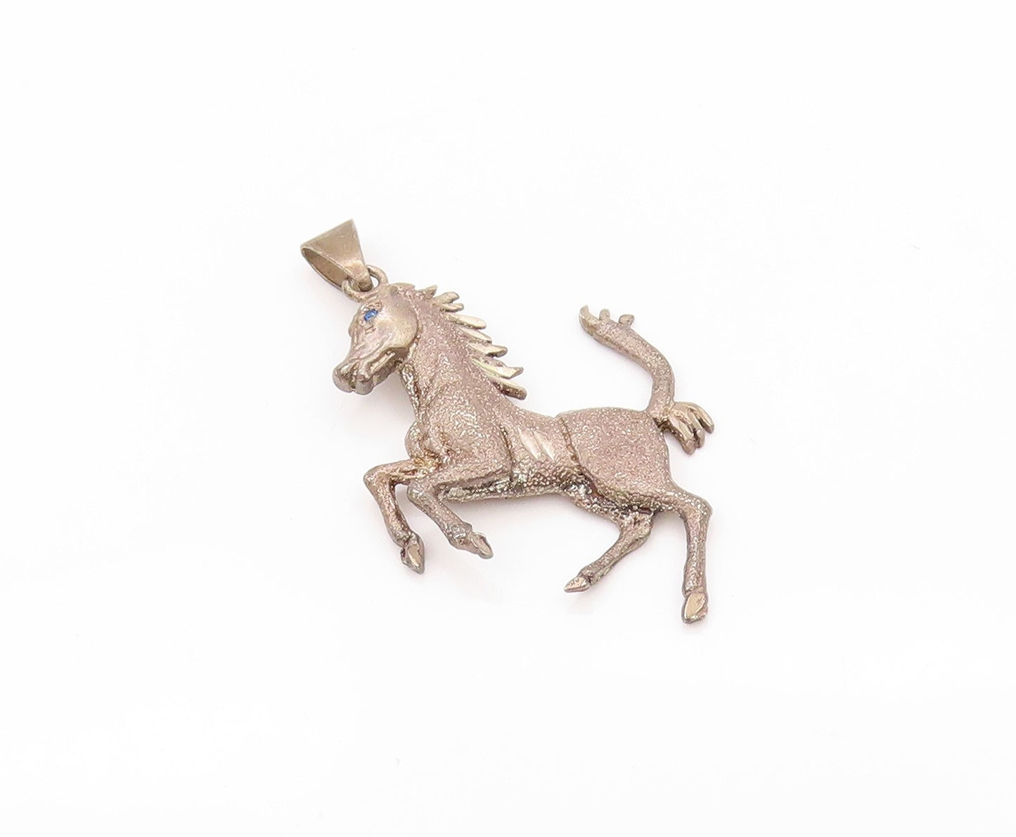 925 Sterling Silver Vintage Pendant Dark Tone Blue CZ Eyed Horse  PT24110