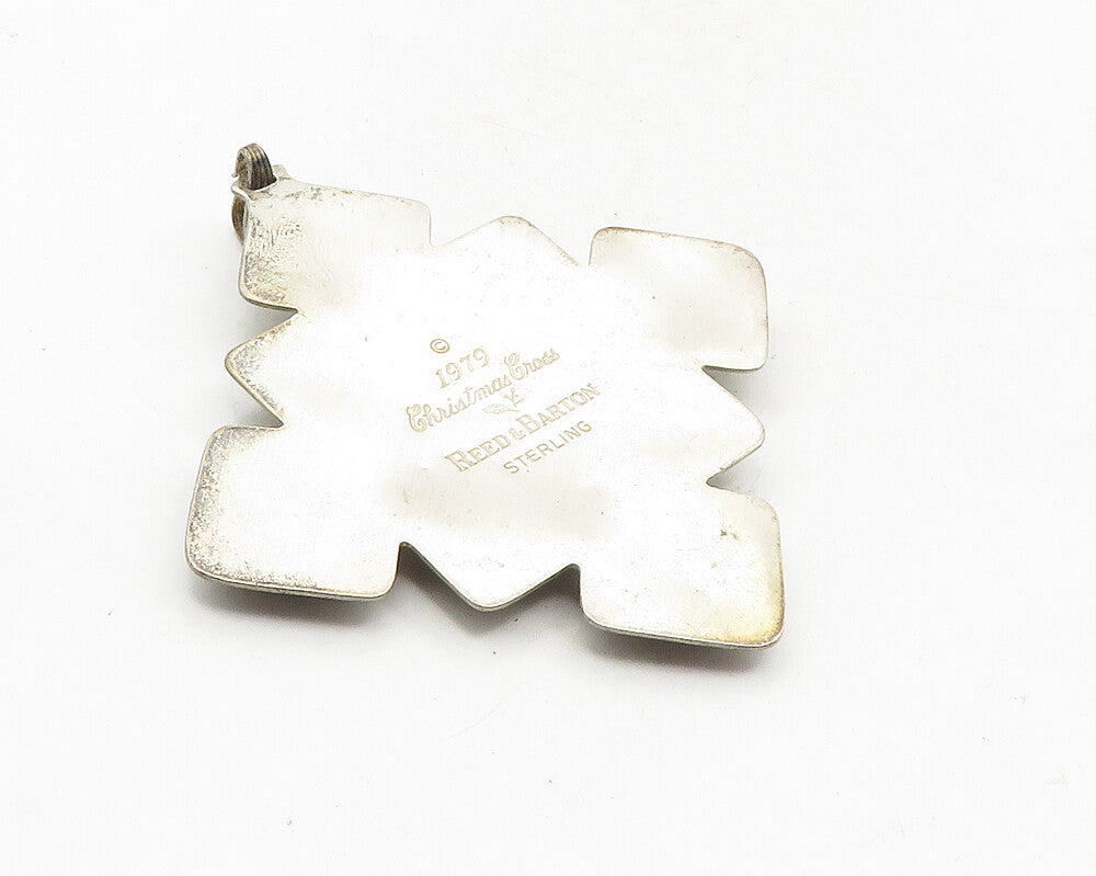 REED & BARTON 925 Silver  Vintage Dark Tone Christmas Cross Pendant  PT7879