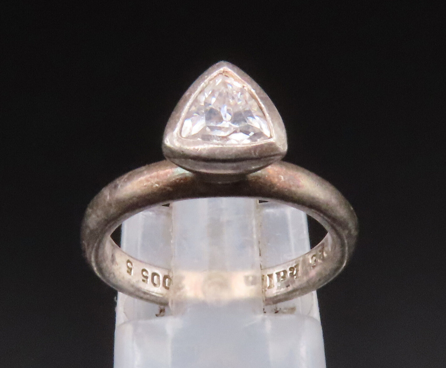 HALIA 925 Silver  Vintage Minimalist Triangle Cubic Zirconia Ring Sz 5 RG25090