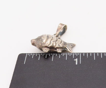 925 Sterling Silver Vintage Pendant Mini Carved Swimming Fish Charm  PT23516