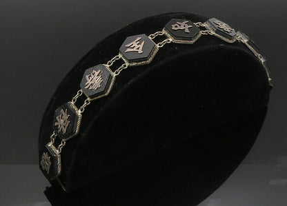 CHINESE 925 Sterling Silver  Vintage Black Onyx Hexagon Chain Bracelet  BT8946