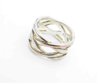 925 Sterling Silver  Vintage Shiny Open Braided Design Band Ring Sz 9  RG7460