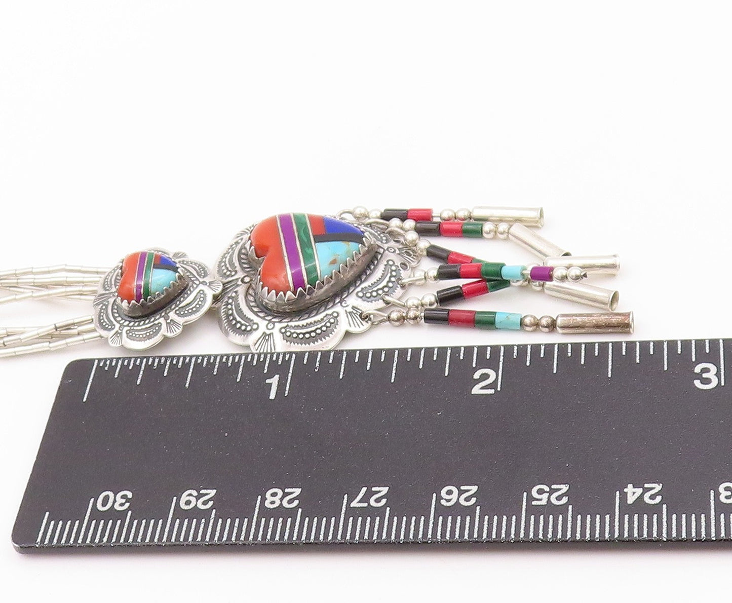 925 Sterling Silver Vintage Necklace NAVAJO Gemstone Tassel Heart  NE4552
