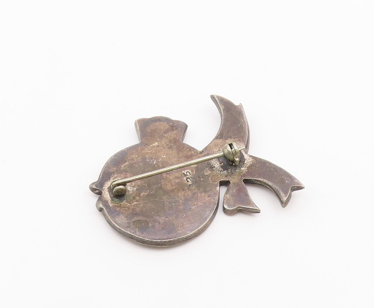 925 Sterling Silver  Vintage Oxidized Swimming Fish Motif Brooch Pin  BP3427