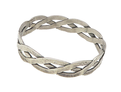 925 Sterling Silver  Vintage Woven Design Smooth Bangle Bracelet  BT8536