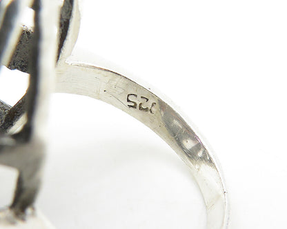 925 Sterling Silver Amethyst & Marcasite Cutout Cocktail Ring Sz 5  RG17459