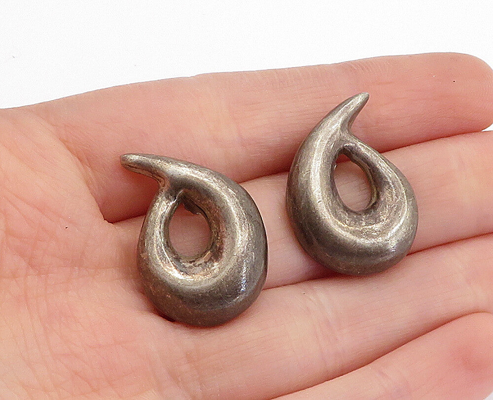 MEXICO 925 Sterling Silver  Vintage Dark Tone Swirl Drop Earrings  EG2310
