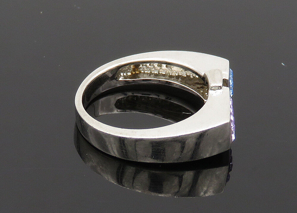 925 Silver  Vintage Purple & Blue Crystal Square Band Ring Sz 7  RG20569