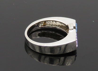 925 Silver  Vintage Purple & Blue Crystal Square Band Ring Sz 7  RG20569