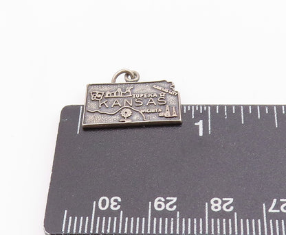 925 Sterling Silver Vintage Pendant Dark Tone Kansas State Map Charm  PT24926