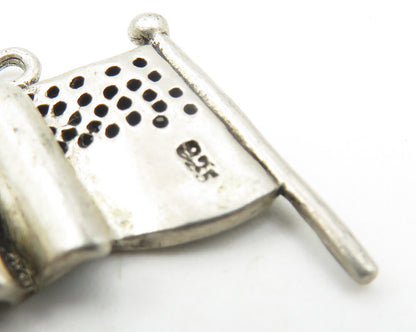 925 Sterling Silver  Vintage Petite Waving American Flag Drop Pendant  PT8754