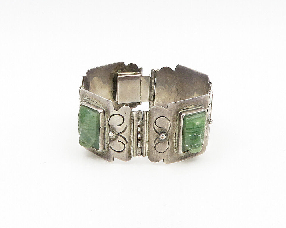 DAMASO GALLEGOS MEXICO 925 Silver  Vintage Jade Warrior Chain Bracelet  BT7607