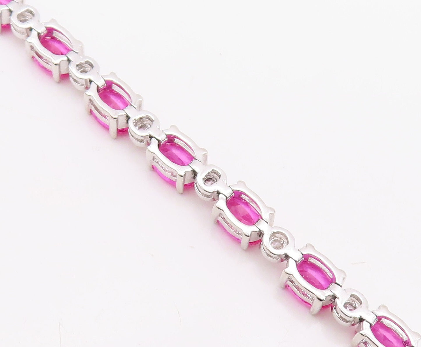 925 Sterling Silver Vintage Bracelet Minimalist Oval Pink White CZ Band  BT10867