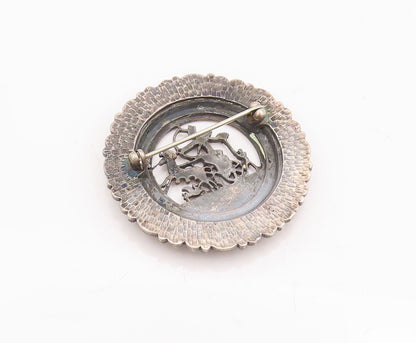 925 Sterling Silver Vintage Brooch Pin Antique Carved War Landscape  BP10887