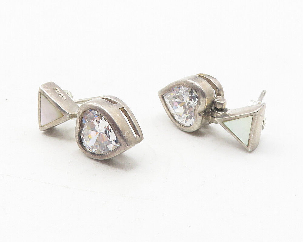 925 Sterling Silver  Vintage Cubic Zirconia Love Heart Drop Earrings  EG6158