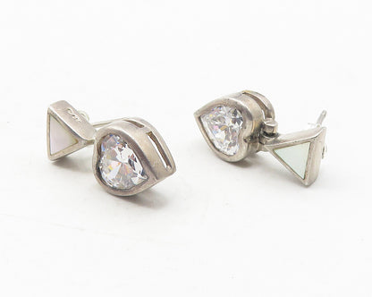 925 Sterling Silver  Vintage Cubic Zirconia Love Heart Drop Earrings  EG6158