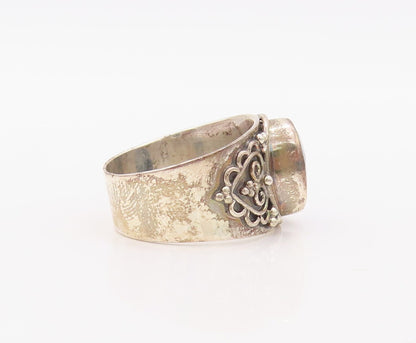 925 Sterling Silver Vintage Ring Carved Heart Design Gemstone  Sz 9.5  RG30764