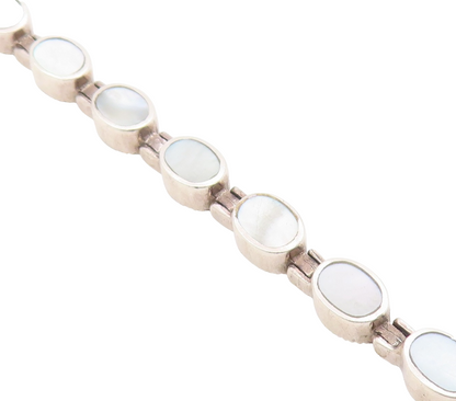 925 Sterling Silver  Mother Of Pearl & Marcasite Double Sided Bracelet  BT5099