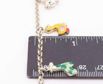 925 Silver  Vintage Lion Giraffe Duck Cow & Elephant Charm Bracelet  BT9333