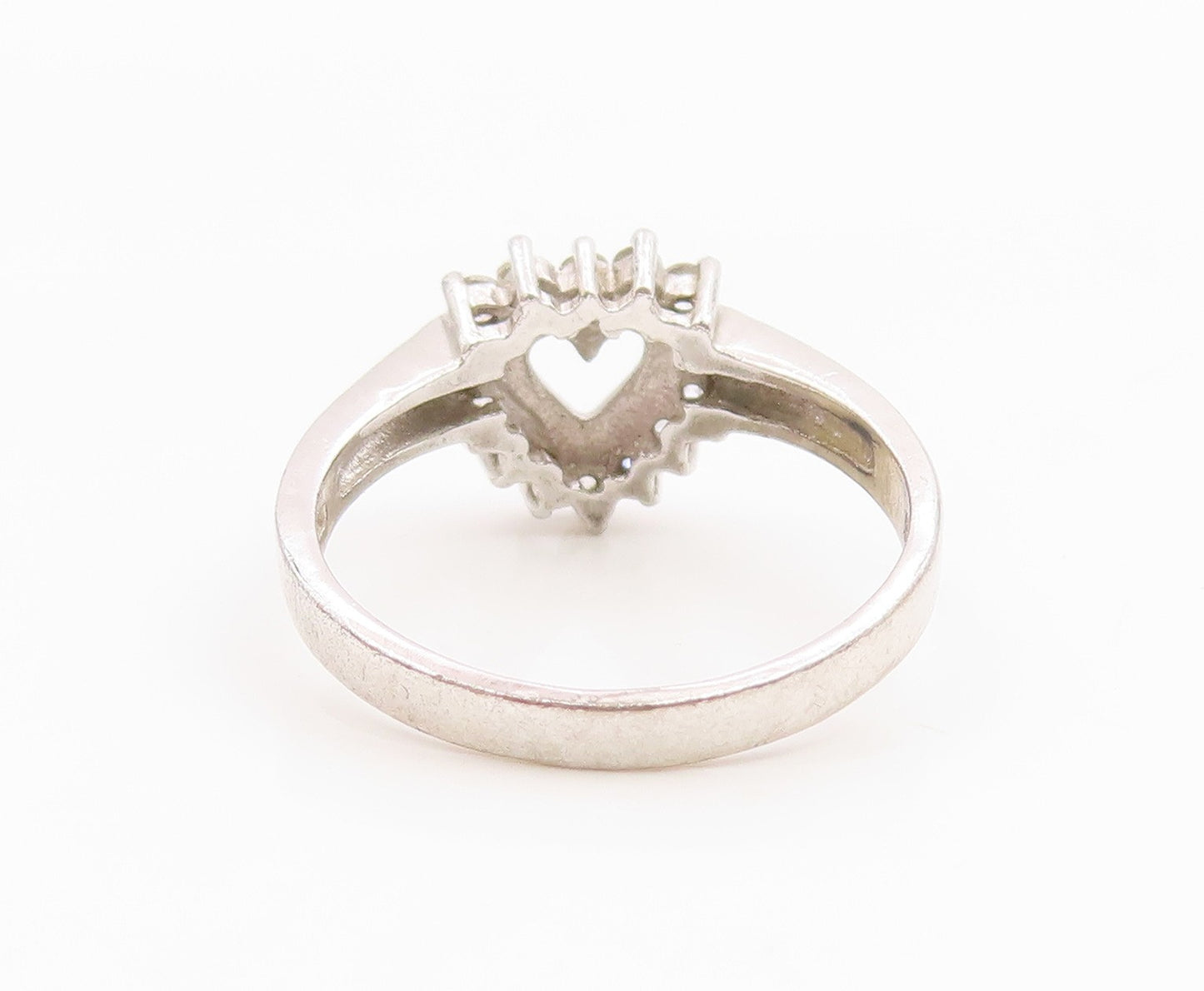 925 Sterling Silver Vintage Ring CZ Elegant Open Love Heart Band  Sz 7  RG35363