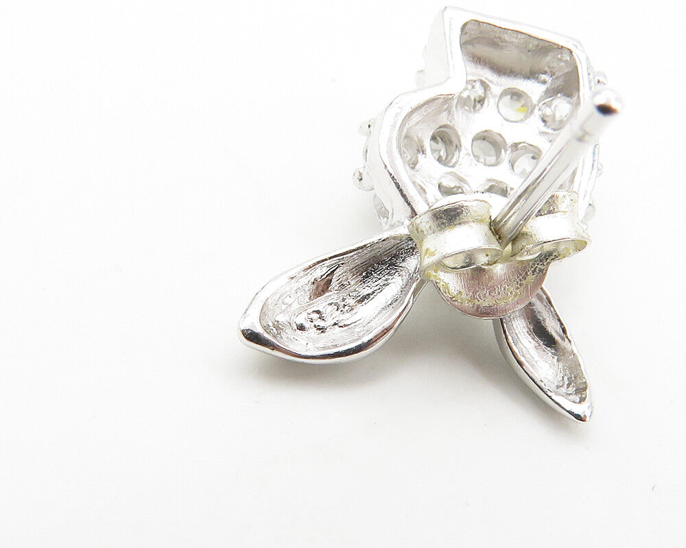 925 Sterling Silver   White Topaz Bunny Rabbit Motif Stud Earrings  EG8928