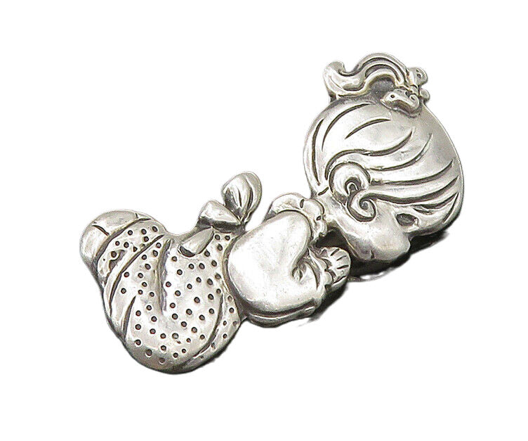 925 Sterling Silver  Vintage Praying Little Girl Shiny Brooch Pin  BP8943