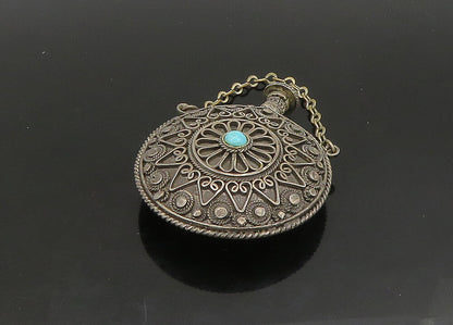 925 Sterling Silver  Vintage Turquoise Ornate Perfume Bottle (OPENS)  TR3197