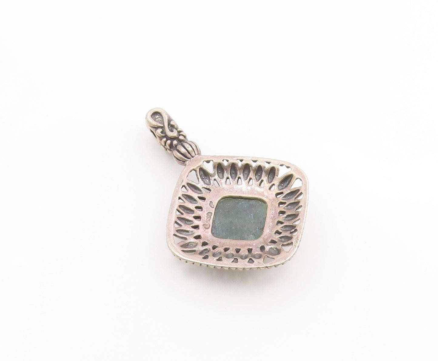 925 Sterling Silver Vintage Pendant CAROLYN POLLACK Jade Geometric Charm PT26258