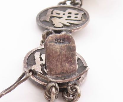 925 Sterling Silver Vintage Bracelet Chinese Character Of Good Fortune  BT11283
