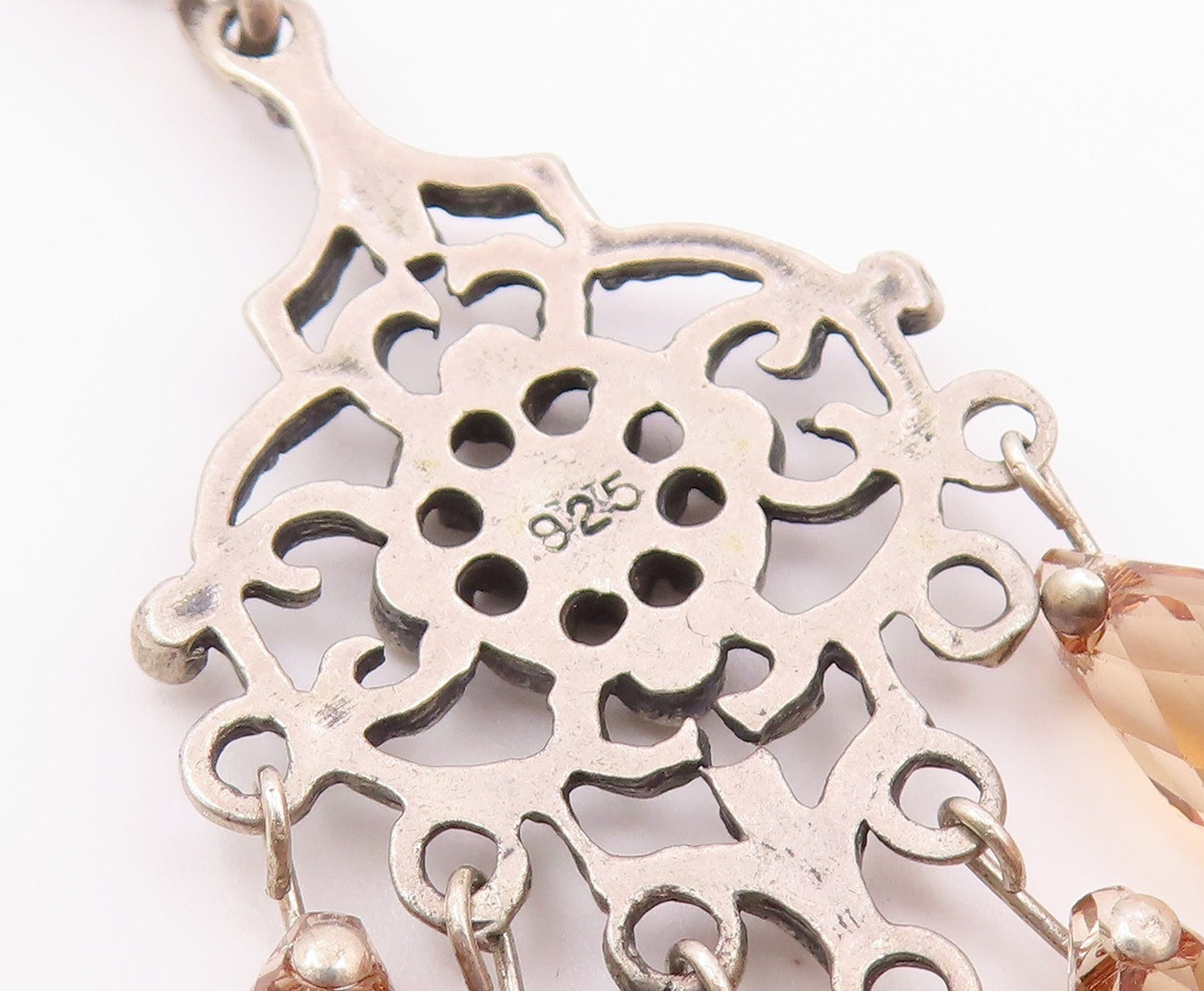 925 Sterling Silver  Vintage Citrine & Black Spinel Dangling Pendant  PT18775