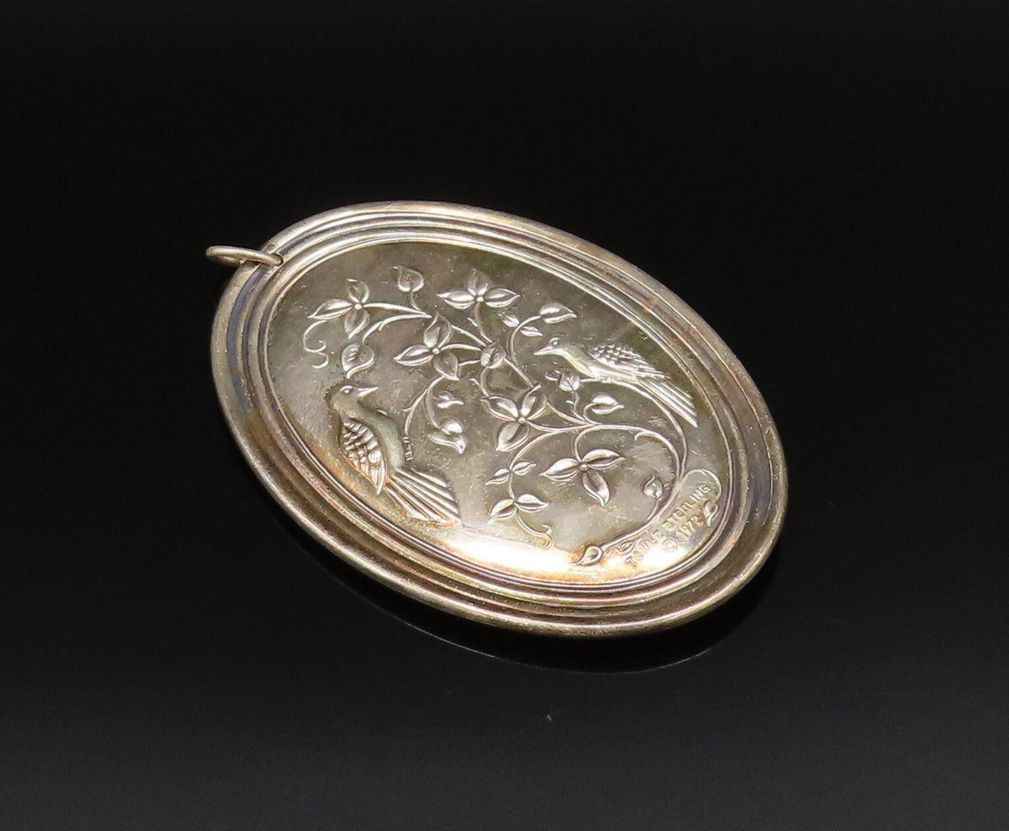 TOWLE 925 Silver  Vintage 1972 Hollow Dove Birds & Cross Drop Pendant  PT21475