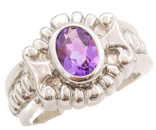 925 Sterling Silver Vintage Ring Solid Floral Etched Amethyst  Sz 8.5  RG28665