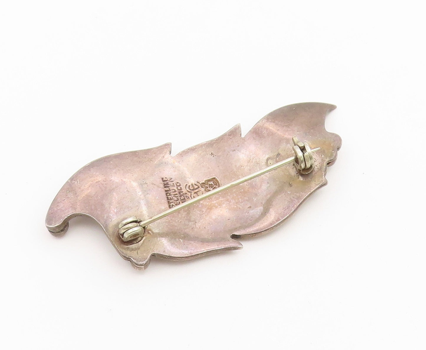 925 Sterling Silver Vintage Brooch Pin MEXICO Modernist Leaf Design  BP12662